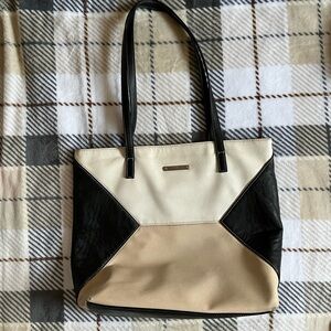 Nine West Black and Cream Color-Block Tote